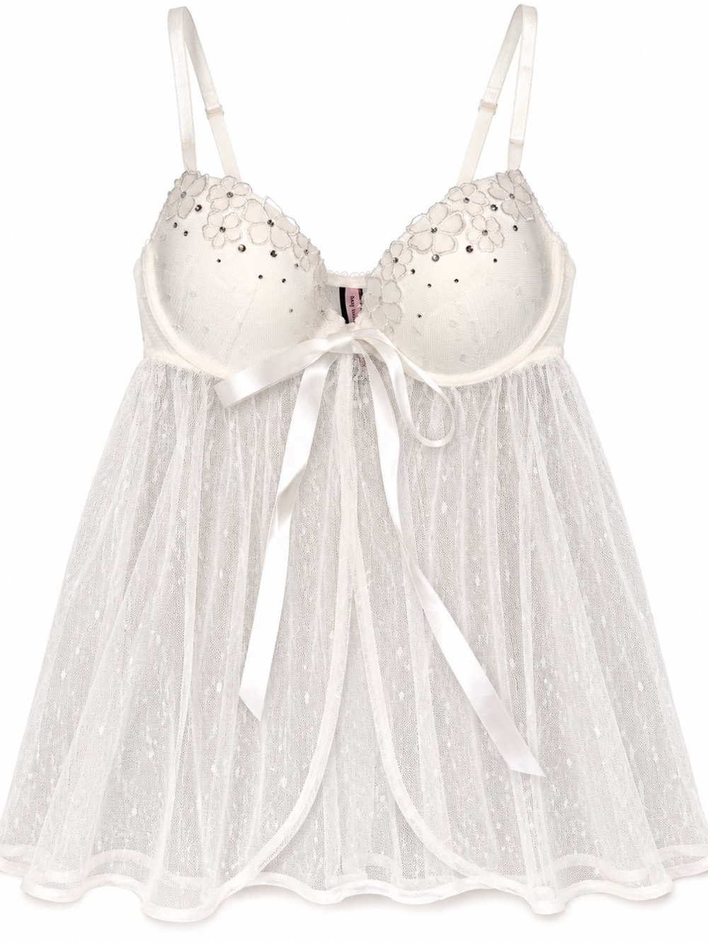 Victoria's Secret Sexy Little Things White Rhinestone Flyaway Babydoll 36B